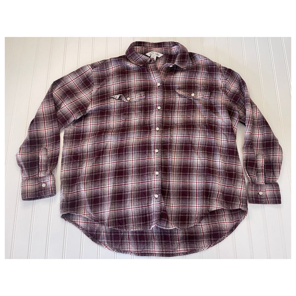 Old Navy The Boyfriend Shirt Button Down Plaid Cotton Western Womens Large